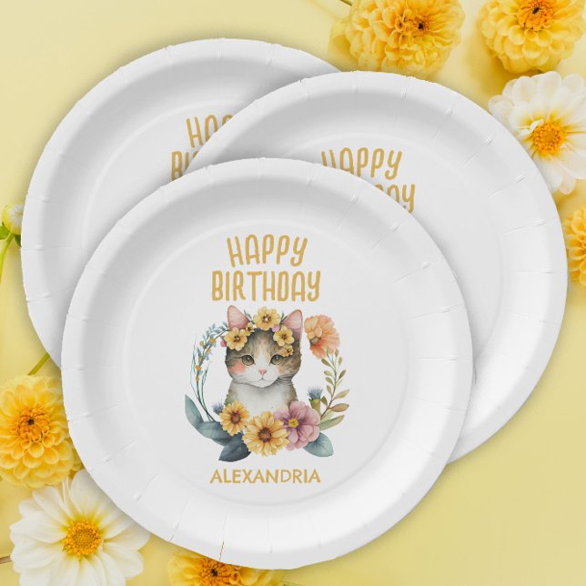 Niedlich Kitten Cat Little Girl's Happy Birthday Pappteller (Von Creator hochgeladen)