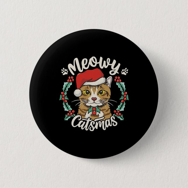 Niedlich Kitten Cat Weihnachtsmannmütze Meowy Catm Button (Vorderseite)