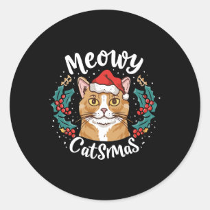 Niedlich Kitten Cat Weihnachtsmannmütze Meowy Catm Runder Aufkleber