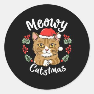 Niedlich Kitten Cat Weihnachtsmannmütze Meowy Catm Runder Aufkleber
