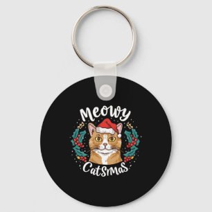 Niedlich Kitten Cat Weihnachtsmannmütze Meowy Catm Schlüsselanhänger