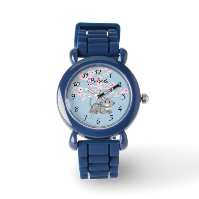 Niedlich Kitten Cherry Blossom Girl's Name Watch Armbanduhr (Vorderseite)