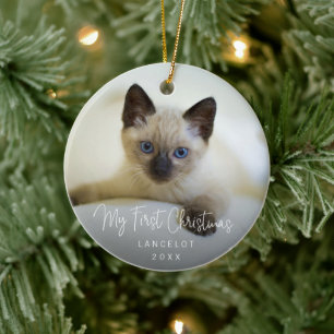 Niedlich Kitten Foto Cat Erste Weihnachten Keramik Ornament