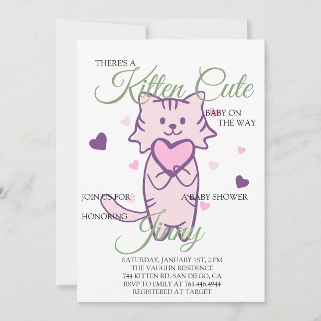 Niedlich Kitten Girl Babydusche Einladung (Vorderseite)
