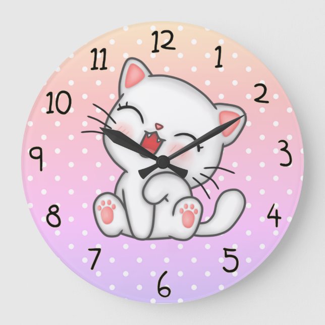 Niedlich Kitten Große Wanduhr (Vorderseite)