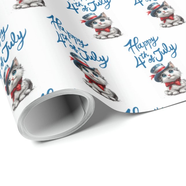 Niedlich Kitten Happy 4. Juli Geschenkpapier (Rolleneckpunkt)
