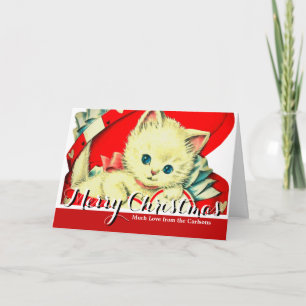 Niedlich Kitten Herz Vintag Katzenuntergang Retro Feiertagskarte