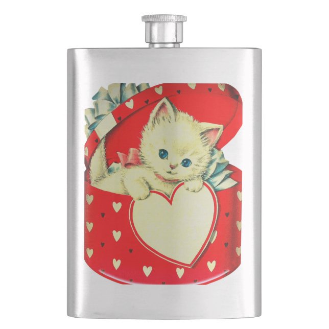 Niedlich Kitten Herz Vintag Katzenuntergang Retro  Flachmann (Vorderseite)