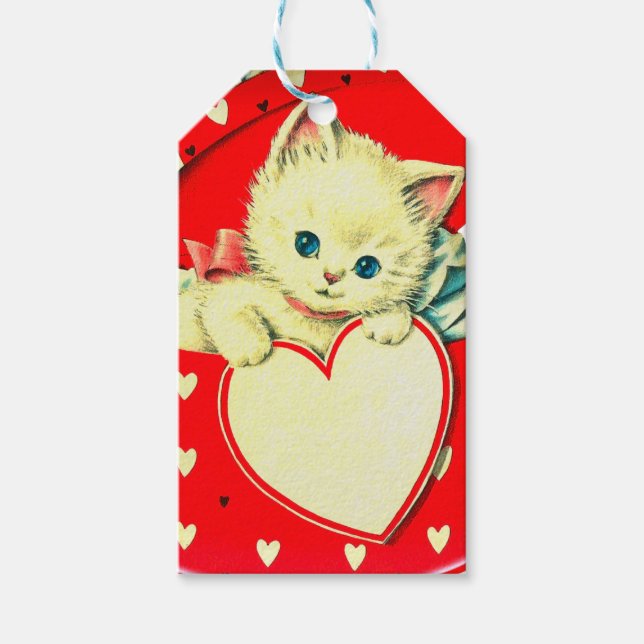 Niedlich Kitten Herz Vintag Katzenuntergang Retro  Geschenkanhänger (Vorderseite)