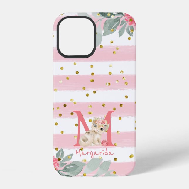 Niedlich Kitten Illustration Sweet Monogram Case M iPhone 12 Hülle (Rückseite)