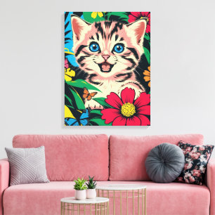 Niedlich Kitten im Pop Art Painting Style Leinwand