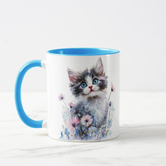 Niedlich Kitten in Blume Anstrich Tasse (Links)