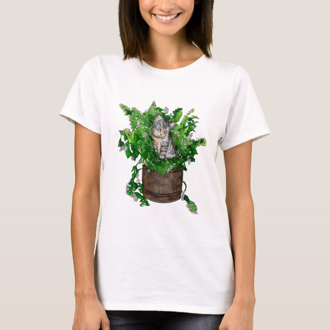 Niedlich Kitten in Catnip Pot T-Shirt (Vorderseite)