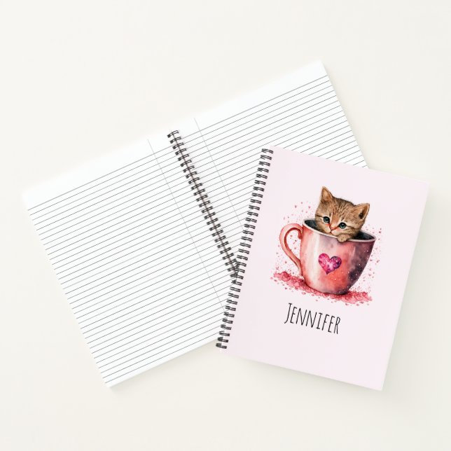 Niedlich Kitten in einem Teacup mit Herz Notizbuch (Innenseite)