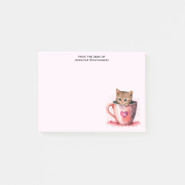 Niedlich Kitten in einem Teacup mit Herz Post-it Klebezettel