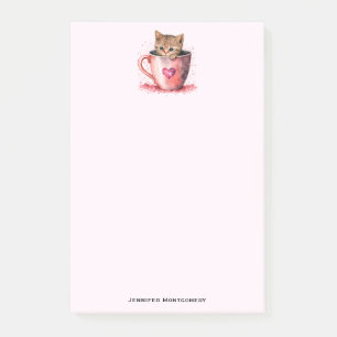 Niedlich Kitten in einem Teacup mit Herz Post-it Klebezettel