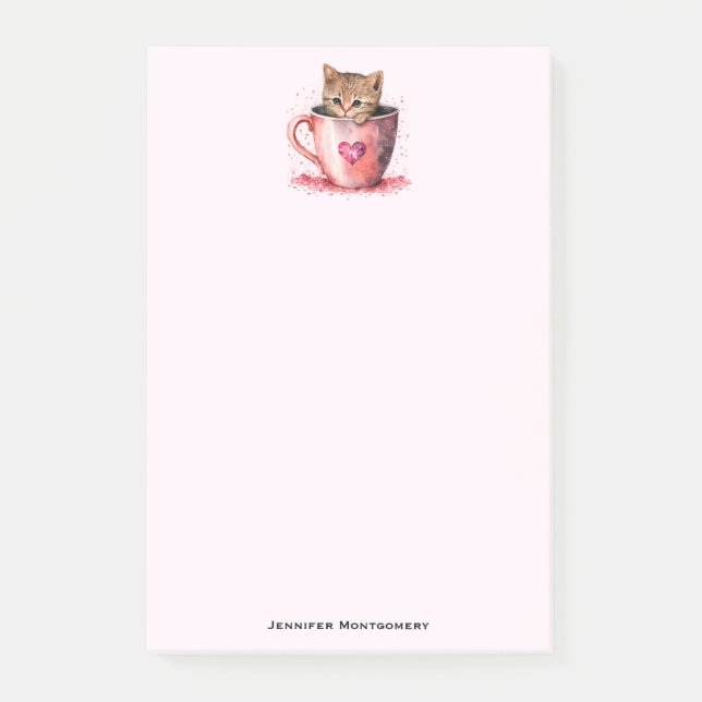 Niedlich Kitten in einem Teacup mit Herz Post-it Klebezettel (Vorderseite)