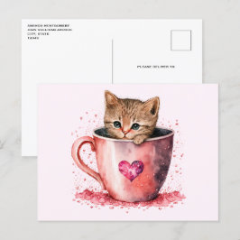 Niedlich Kitten in einem Teacup mit Herz Postkarte