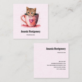 Niedlich Kitten in einem Teacup mit Herz Quadratische Visitenkarte