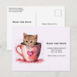 Niedlich Kitten in einem Teacup mit Herz Save the  Einladungspostkarte