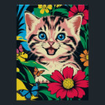 Niedlich Kitten in Pop Art Painting Style Poster<br><div class="desc">Ein niedlicher Kitten mit blauen Augen spielt in der Natur mit Blume und Schmetterlingen im Pop Art Painting Style.</div>