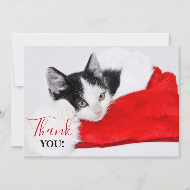 Niedlich Kitten in Weihnachtsmannmütze Dankeskarte (Vorderseite)