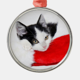 Niedlich Kitten in Weihnachtsmannmütze Ornament Aus Metall