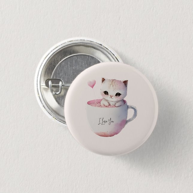 Niedlich Kitten mit Ballon Herz Button (Vorne & Hinten)