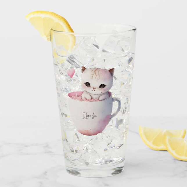 Niedlich Kitten mit Ballon Herz Glas (Vorderseite Ice)