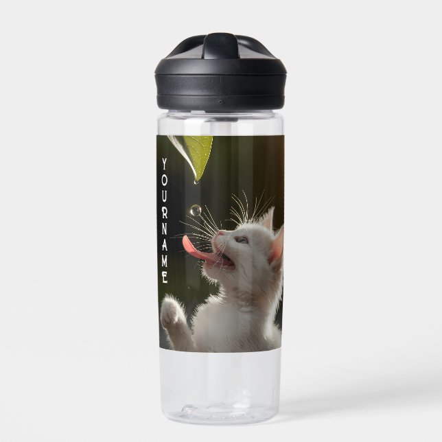 Niedlich Kitten mit Dewdrop Personalisiert Name Ge Trinkflasche (Vorderseite)