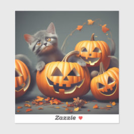Niedlich Kitten mit Pumpkin Aufkleber
