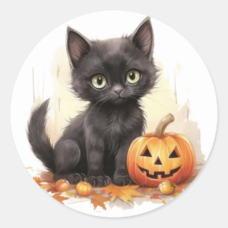 Niedlich Kitten mit Pumpkin Halloween Stickers
