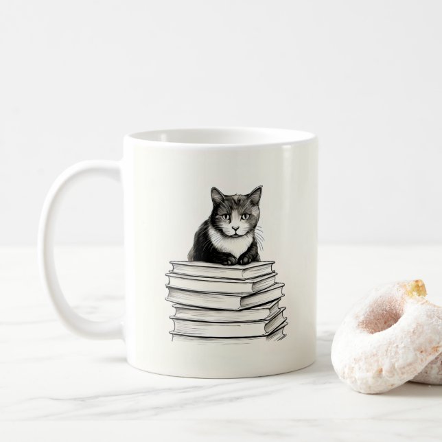 Niedlich Kitten on Books Kaffeetasse (Mit Donut)