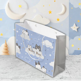 Niedlich Kitten Pattern Blau Große Geschenktüte