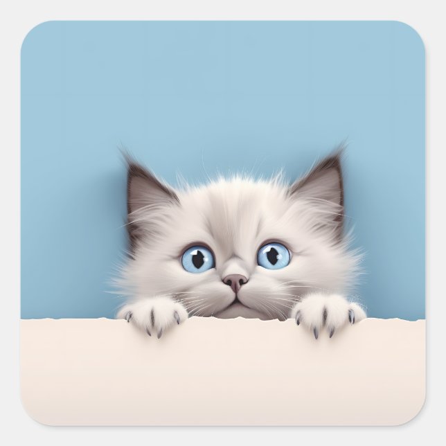 Niedlich Kitten Peeking Ragdoll Cat Quadratischer Aufkleber (Vorderseite)