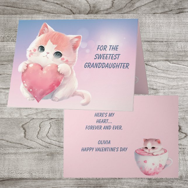 Niedlich Kitten Pink Herztochter Valentine Feiertagskarte (Von Creator hochgeladen)
