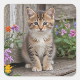 Niedlich Kitten Quadratischer Aufkleber