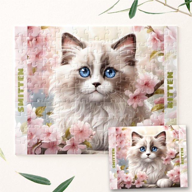 Niedlich Kitten Ragdoll Cat Spring Floral Individu (Cute Kitten Ragdoll Cat Spring Floral Custom Name Jigsaw Puzzle)