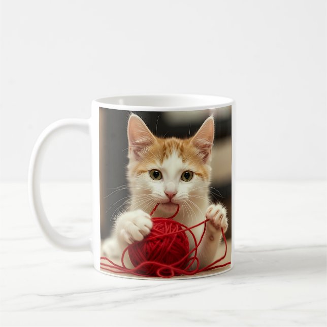 Niedlich Kitten Red Yarn Kaffeetasse (Links)