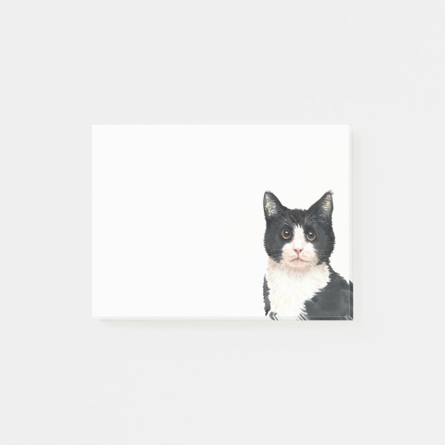 Niedlich Kitten Schwarz-weiße Wasserfarbenkatze Post-it Klebezettel (Vorderseite)