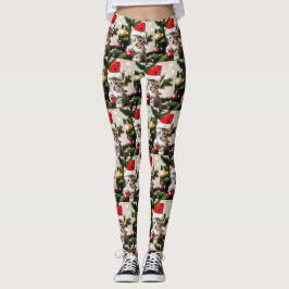 Niedlich Kitten spielt mit der Weihnachtsbaumkatze Leggings