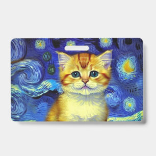 Niedlich Kitten Starry Night Van Gogh Ausweis