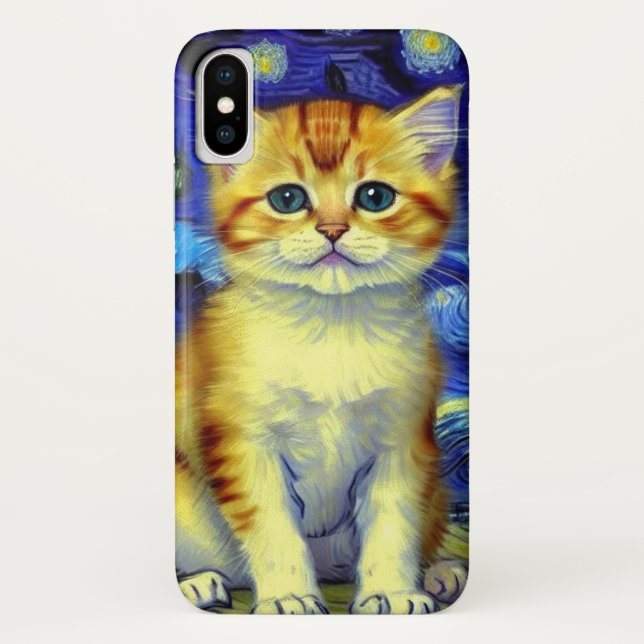 Niedlich Kitten Starry Night Van Gogh Case-Mate iPhone Hülle (Rückseite)