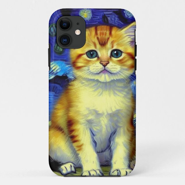 Niedlich Kitten Starry Night Van Gogh Case-Mate iPhone Hülle (Rückseite)
