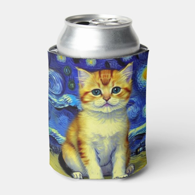 Niedlich Kitten Starry Night Van Gogh Dosenkühler (Kanne Vorderseite)