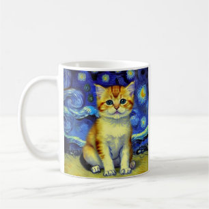 Niedlich Kitten Starry Night Van Gogh Kaffeetasse
