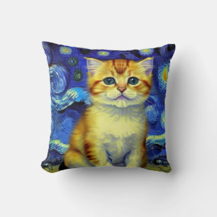 Niedlich Kitten Starry Night Van Gogh Kissen