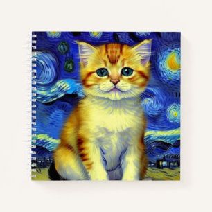 Niedlich Kitten Starry Night Van Gogh Notizbuch
