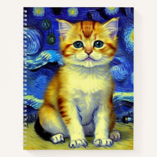 Niedlich Kitten Starry Night Van Gogh Notizbuch