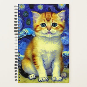 Niedlich Kitten Starry Night Van Gogh Planer